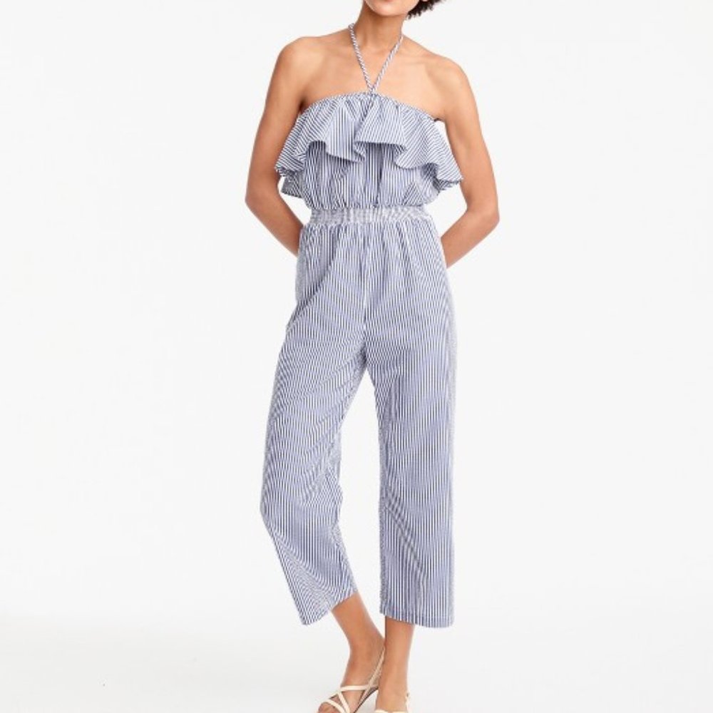 J. Crew blue/white strapless jumpsuit